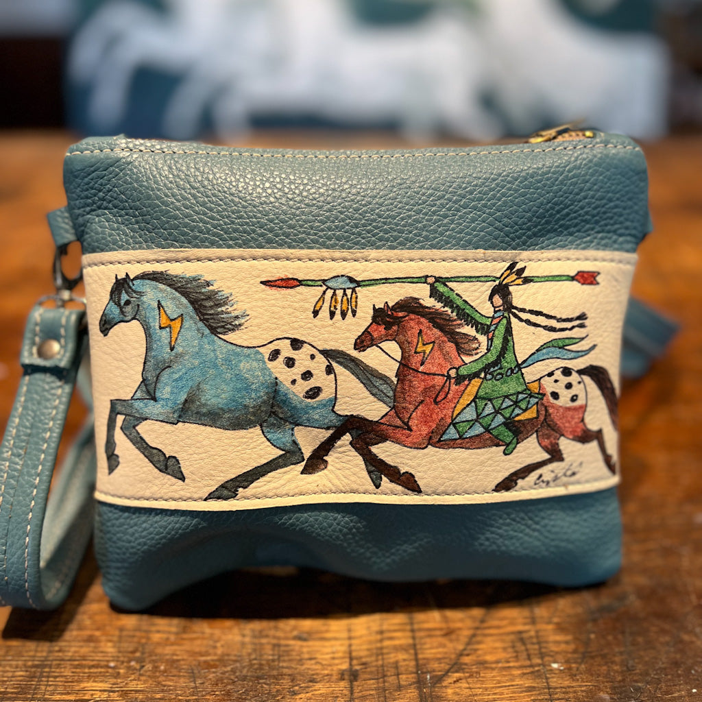 Small Crossbody Bag in Blue with Lady and Her Appies