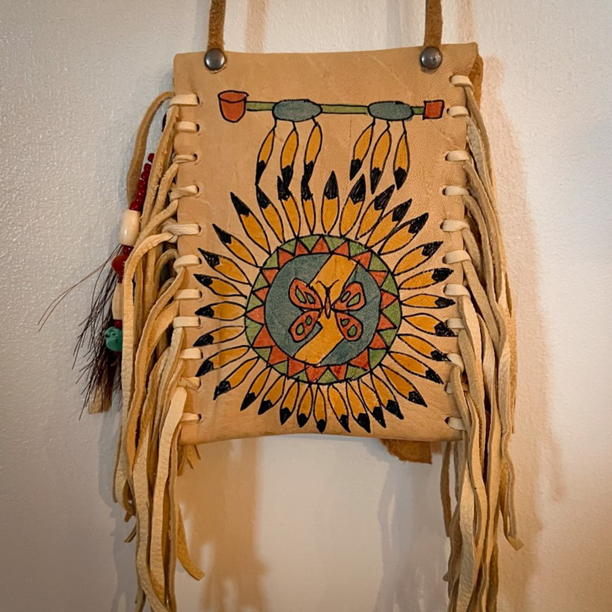 Medicine Bag--Deerskin Bag with Lady Riding her Red Appy