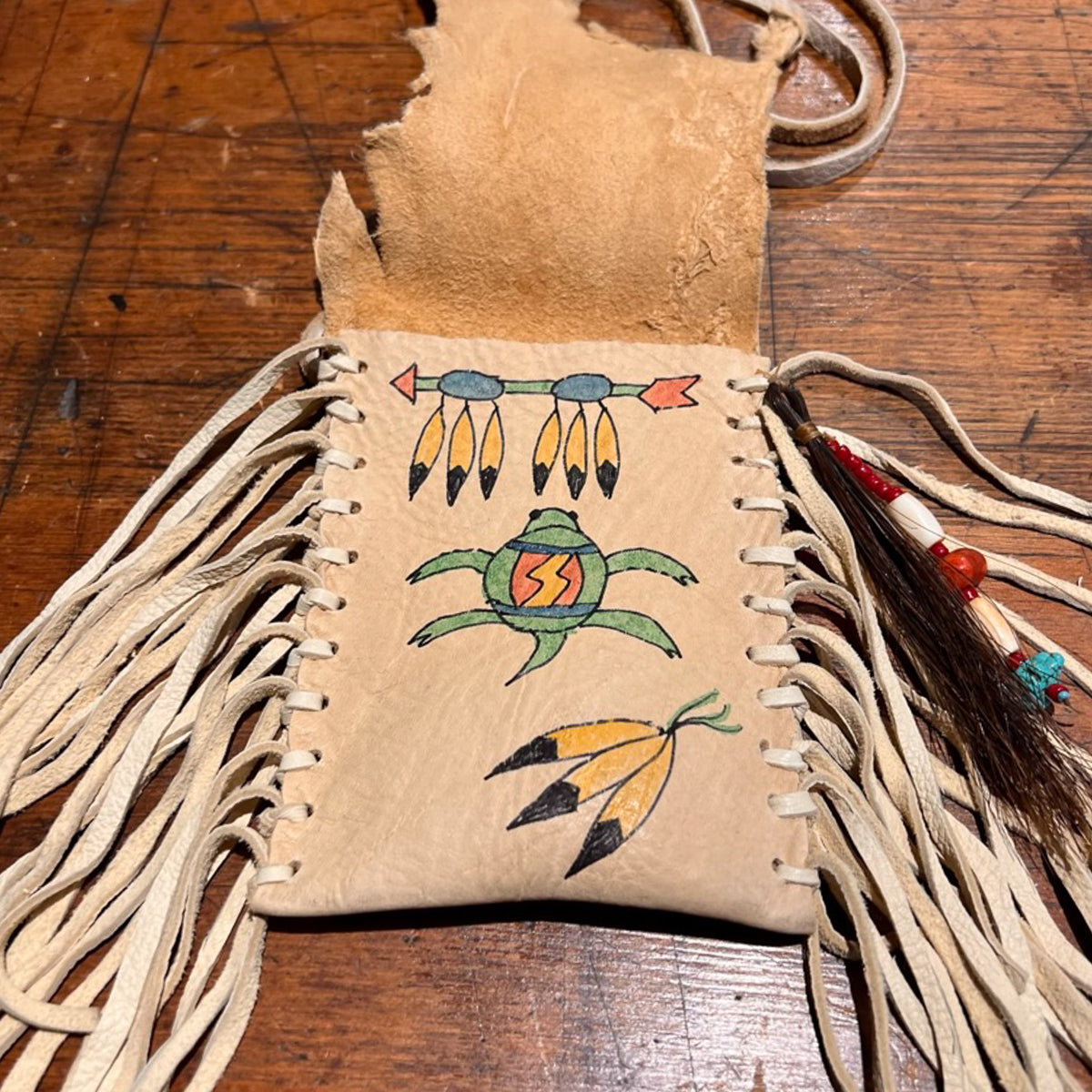 Medicine Bag--Deerskin Bag with Lady Riding her Red Appy