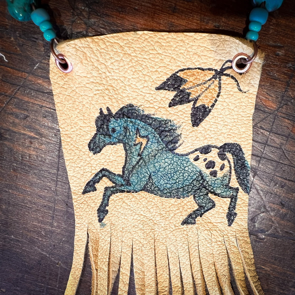Hand Painted Leather Necklace, Blue Appaloosa