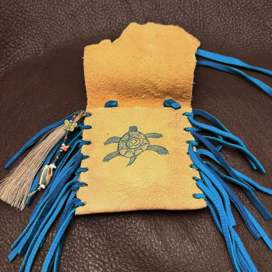Medicine Bag--Deerskin Bag with Blue Two Cave Ponies