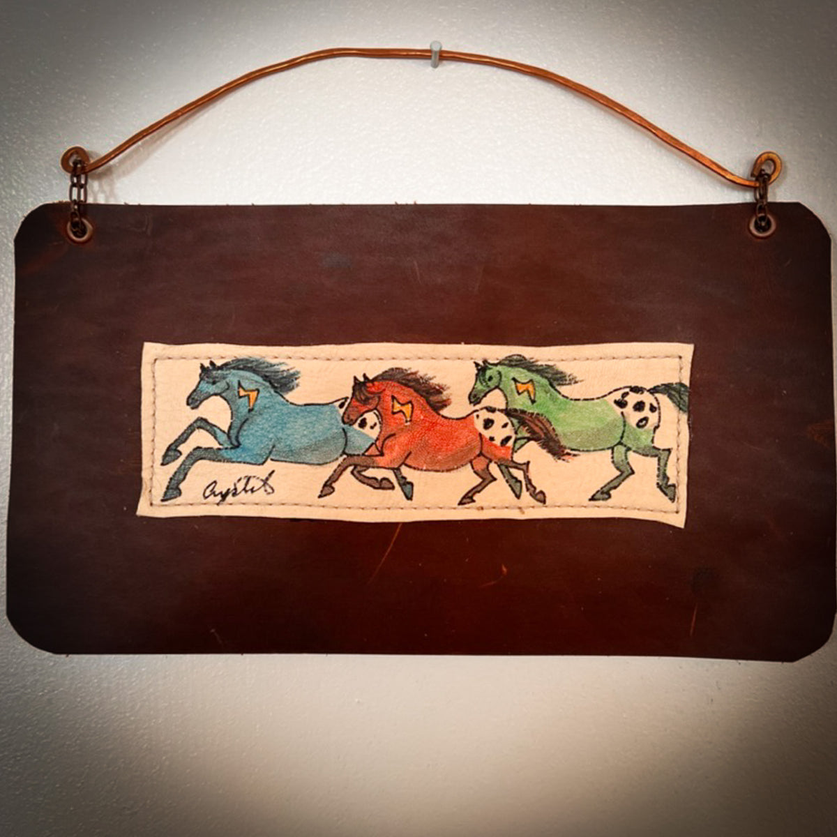 Mini Leather Painting-Three Appaloosas