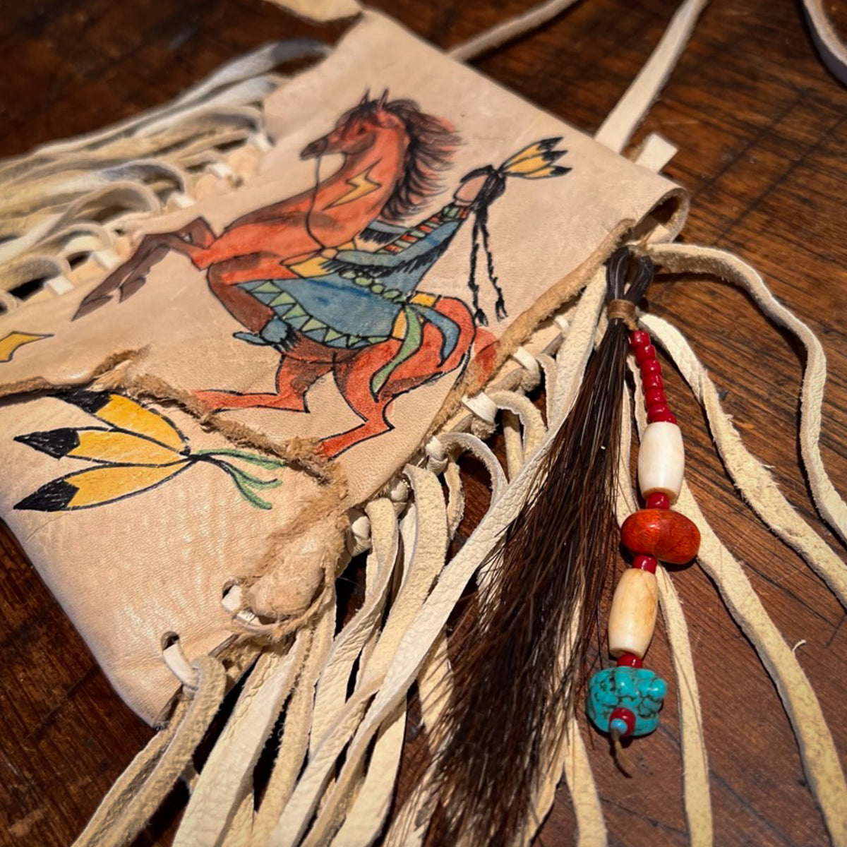 Medicine Bag--Deerskin Bag with Lady Riding her Red Appy