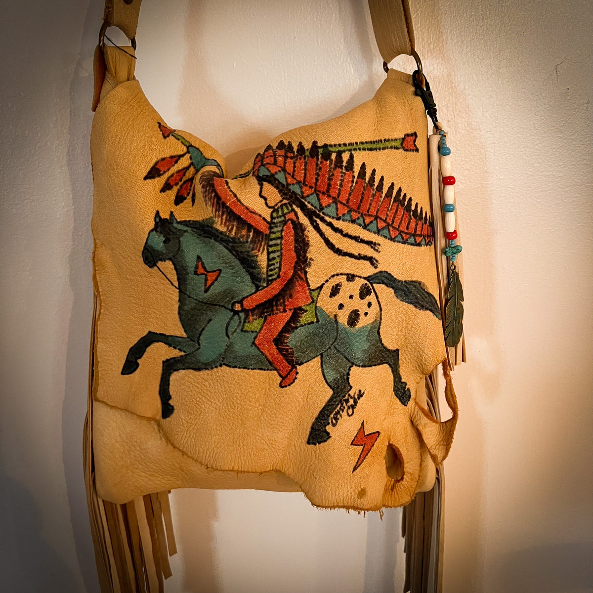 Elk Bag with Warrior on Turquoise Appaloosa